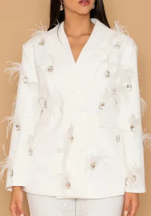 Luxury Rhinestone Embellished Feather Blazer for Sophisticated Elegance