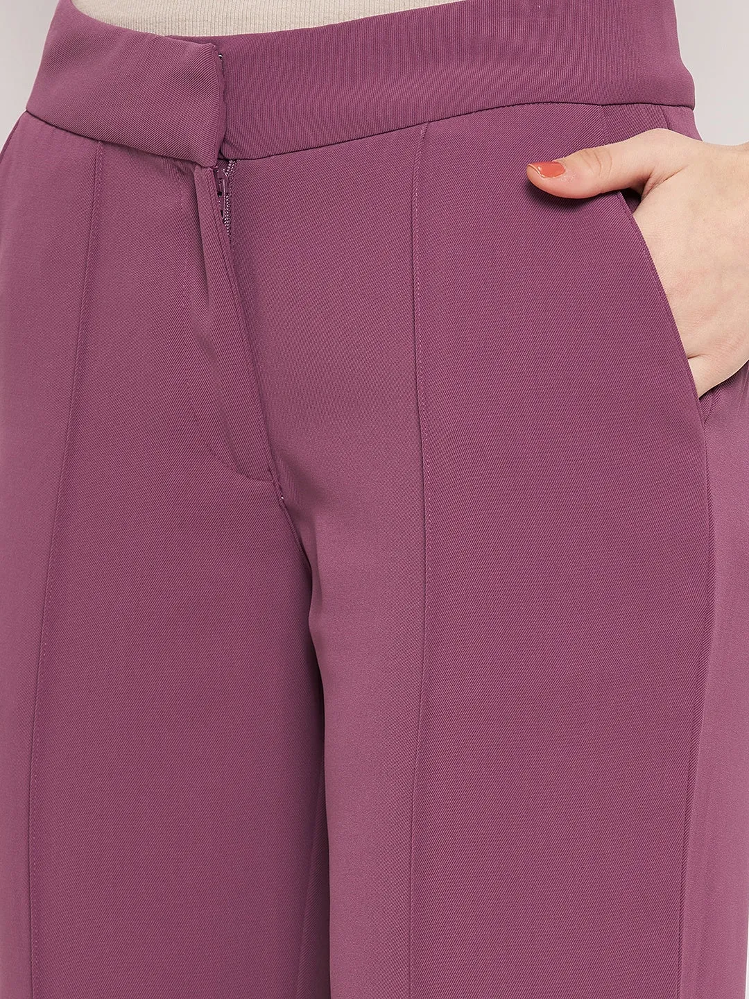 Madame Straight Fit Solid Purple Pleated Palazzo