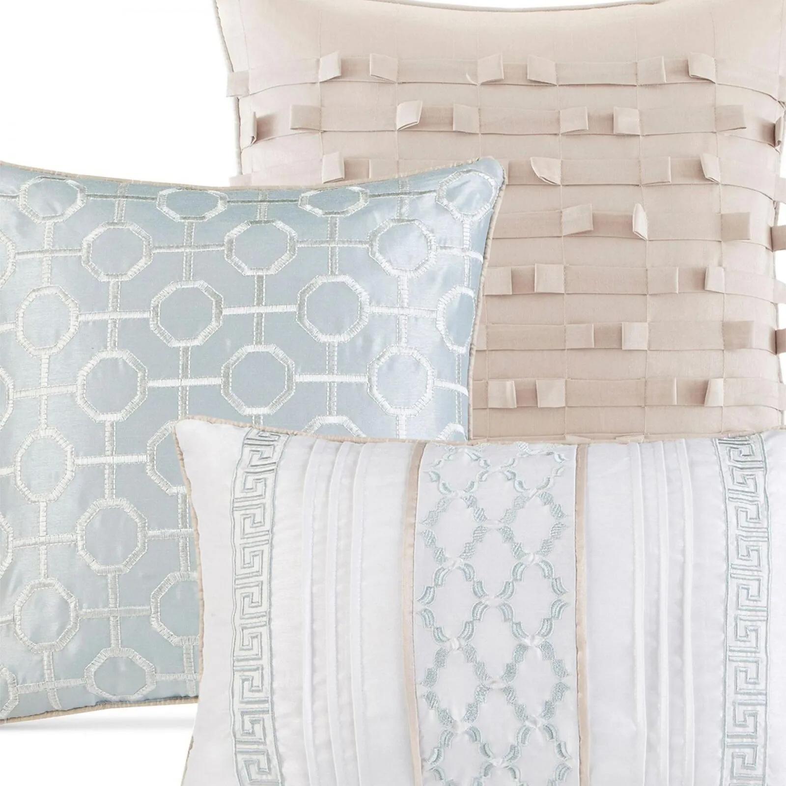 Madison Park Addison 7-Piece Queen Comforter Set Bedding Aqua / Beige