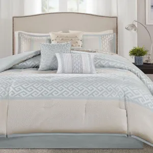 Madison Park Addison 7-Piece Queen Comforter Set Bedding Aqua / Beige