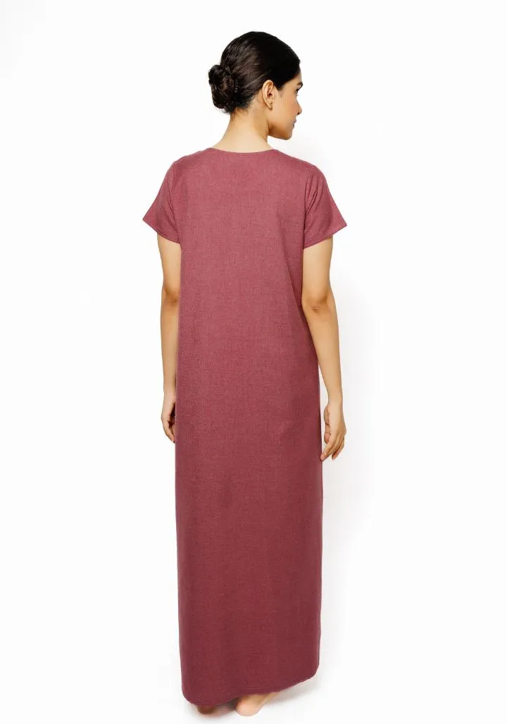 Maroon Bloom – Cotton Spun Nighty with Hand Embroidery