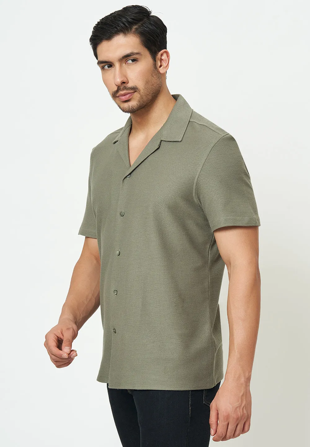 Men Green Solid Casual Shirt