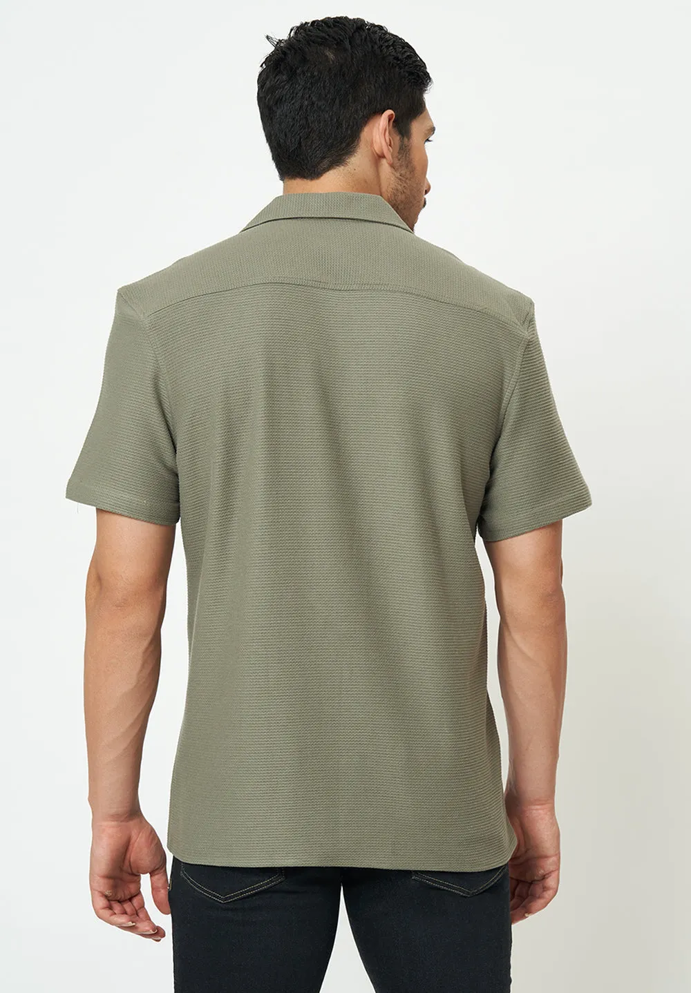 Men Green Solid Casual Shirt