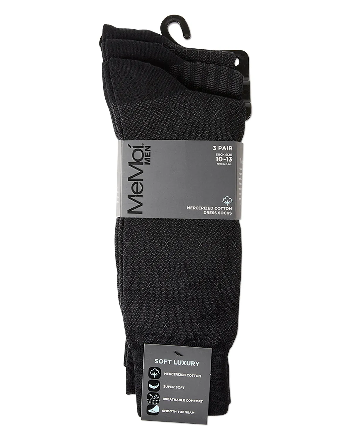 Men's 3 Pair Pack Assorted Mercerized Cotton Blend Crew Socks