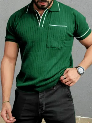 Men’s Contrast Ribbed Knit Polo – Stylish & Comfortable