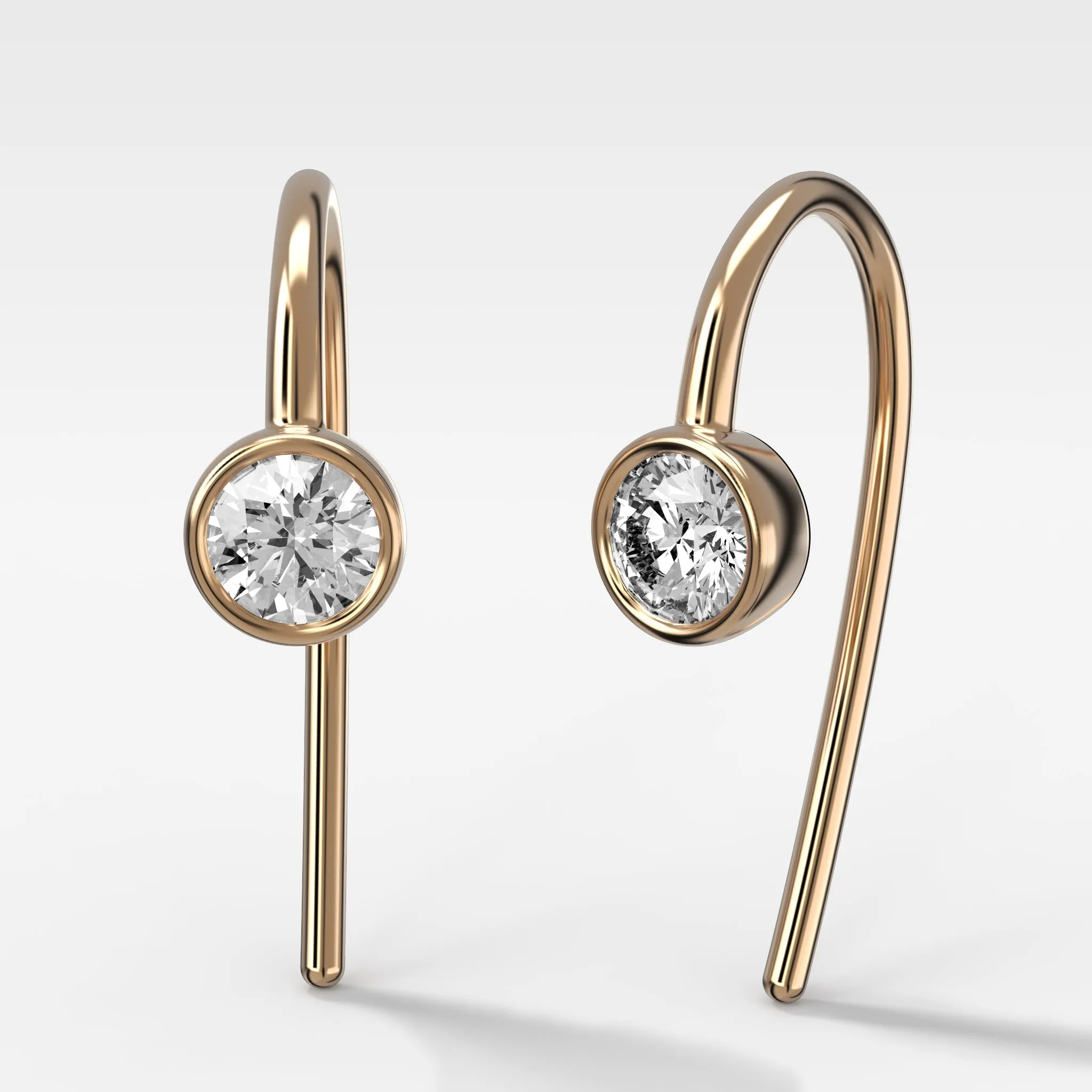 Midi Bezel Threader Earrings with Round Cut Diamonds