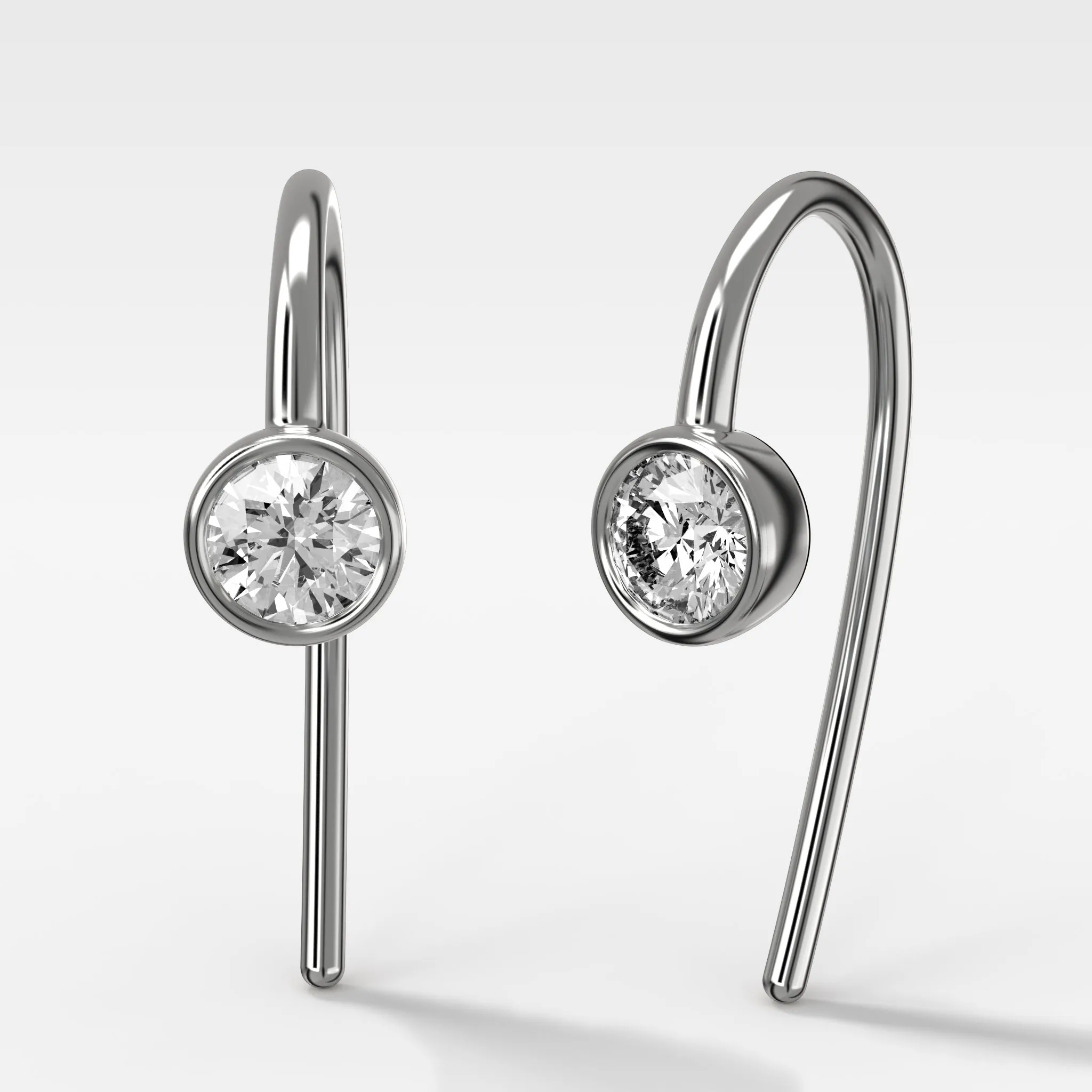 Midi Bezel Threader Earrings with Round Cut Diamonds