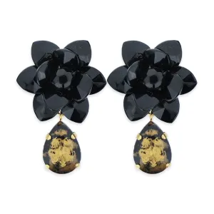 Midnight Gala Black Lily Earrings Laquer Effect - Hand painted Resin Drop Golden Pattern