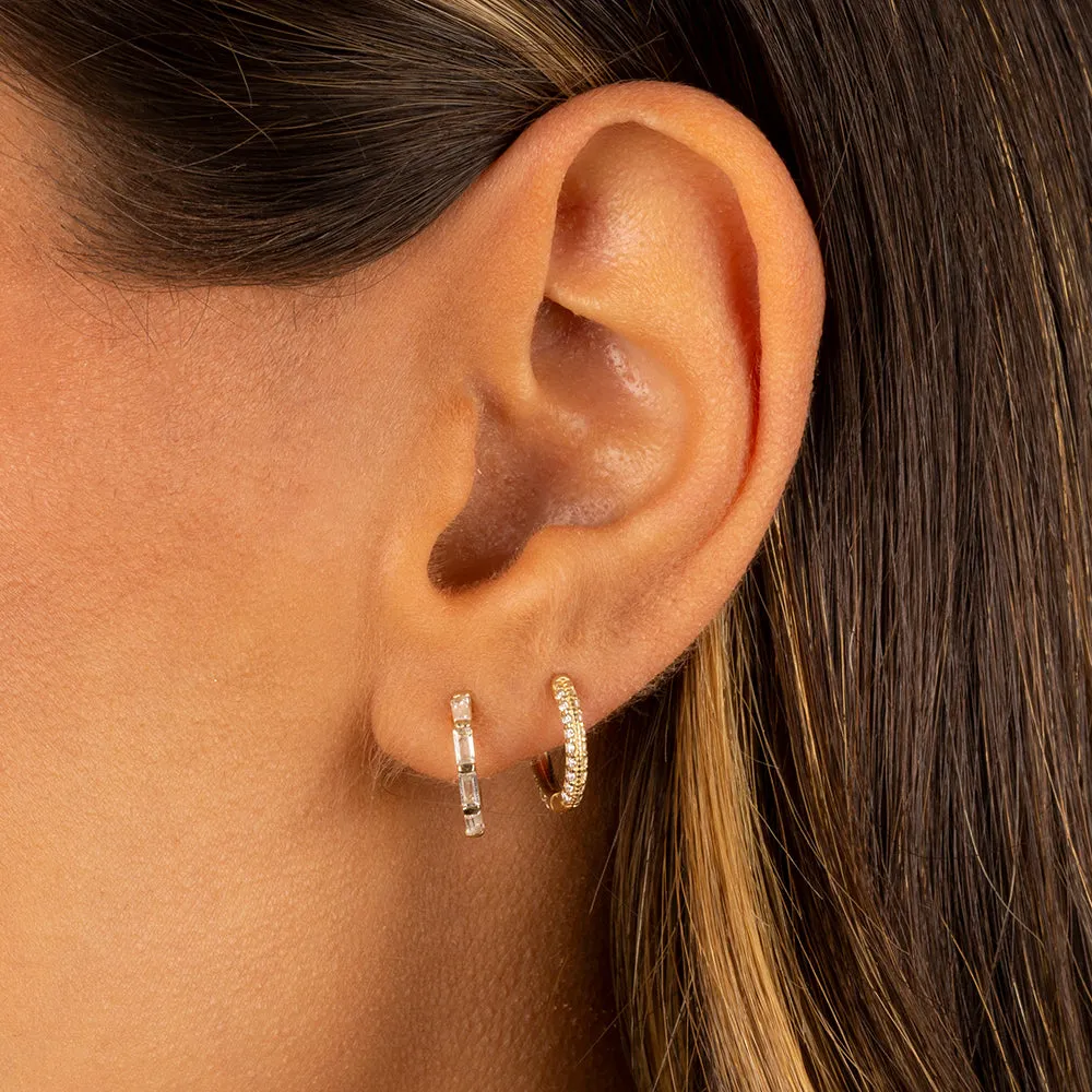 Mini Multi Baguette Huggie Earring 14K