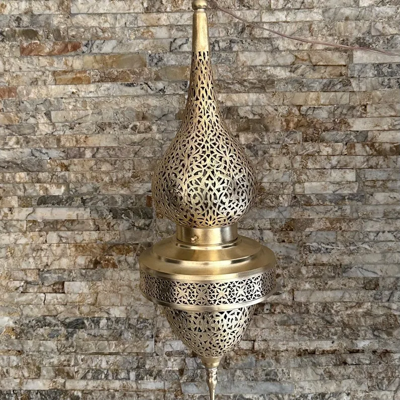 Moroccan Pendant Brass Light - Handmade Brass Chandelier - Moroccan Hanging Lamp - Brass Ceiling Lamp - Moroccan Brass Lantern