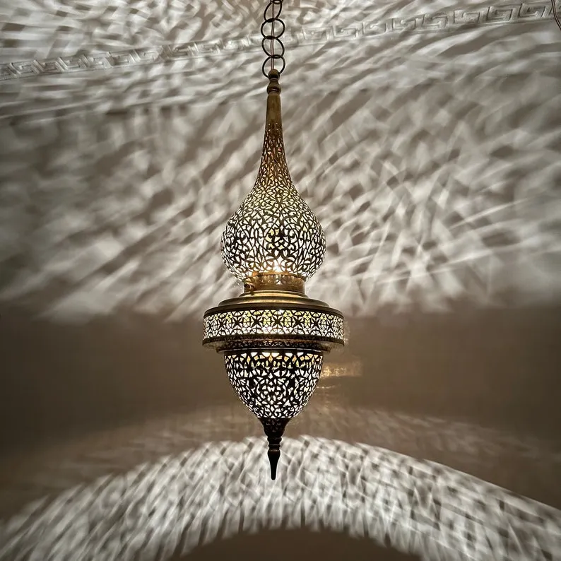 Moroccan Pendant Brass Light - Handmade Brass Chandelier - Moroccan Hanging Lamp - Brass Ceiling Lamp - Moroccan Brass Lantern