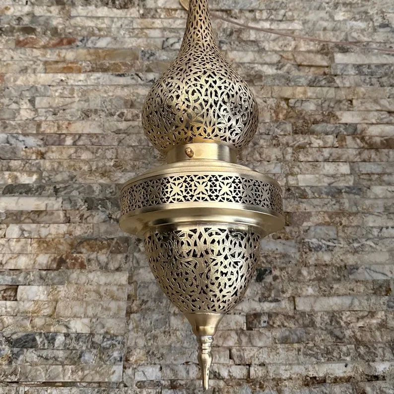 Moroccan Pendant Brass Light - Handmade Brass Chandelier - Moroccan Hanging Lamp - Brass Ceiling Lamp - Moroccan Brass Lantern