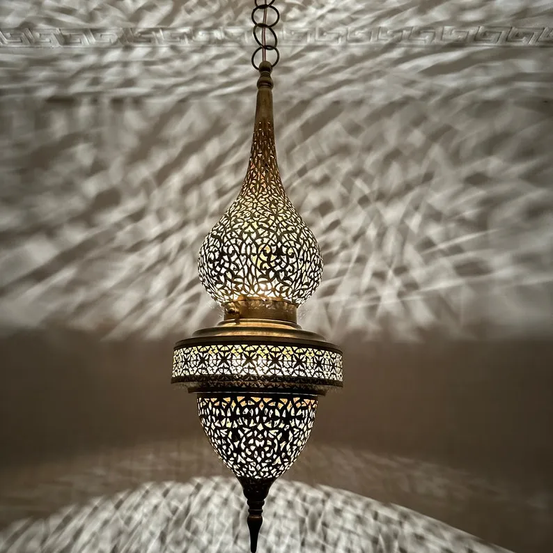 Moroccan Pendant Brass Light - Handmade Brass Chandelier - Moroccan Hanging Lamp - Brass Ceiling Lamp - Moroccan Brass Lantern