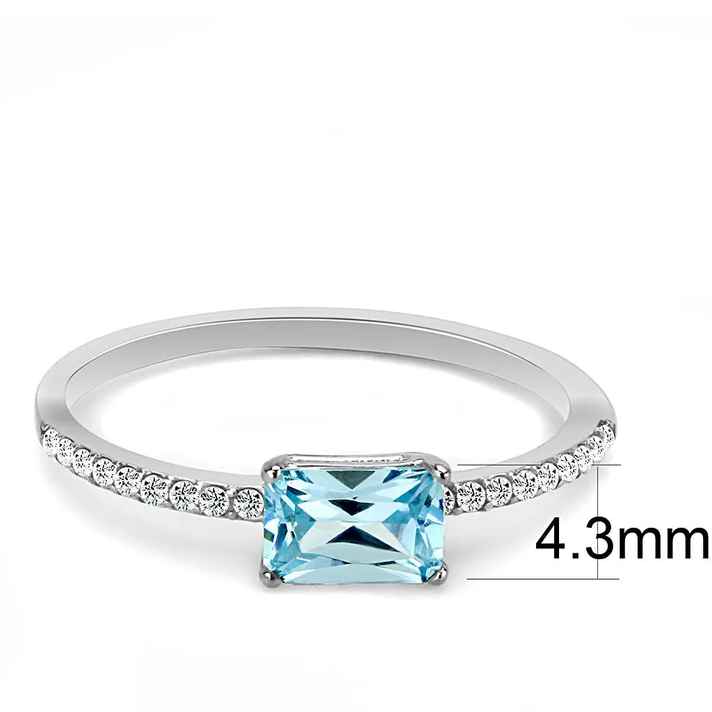 MT Da 011 - Stainless Steel Petite Light Blue Aquamarine Emerald Cut March Birthstone Newest