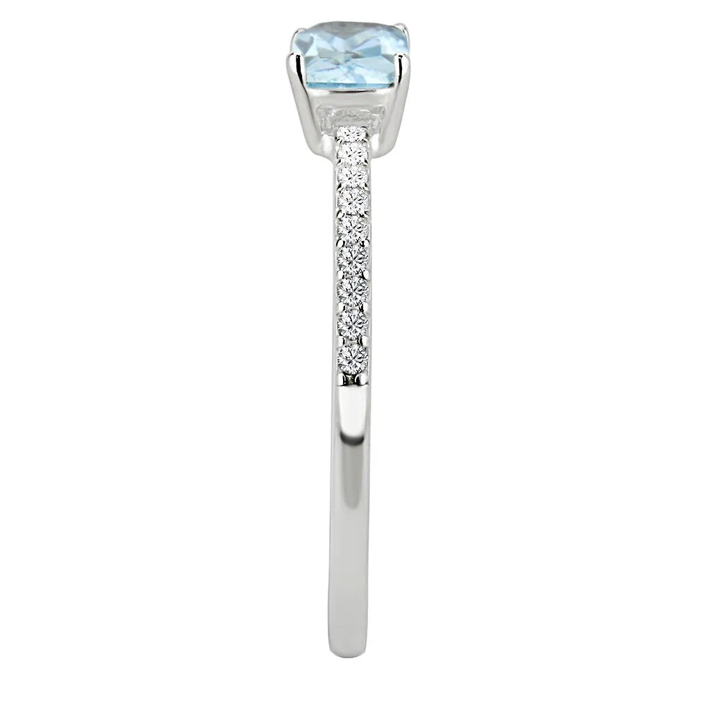 MT Da 011 - Stainless Steel Petite Light Blue Aquamarine Emerald Cut March Birthstone Newest