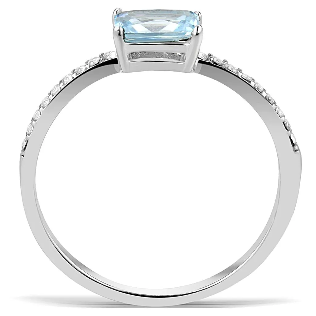 MT Da 011 - Stainless Steel Petite Light Blue Aquamarine Emerald Cut March Birthstone Newest