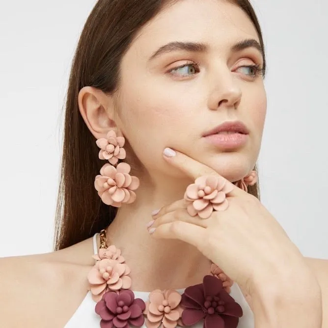 Murano Pink Sunset Hibiscus Silk Effect - Double Pendant Earrings