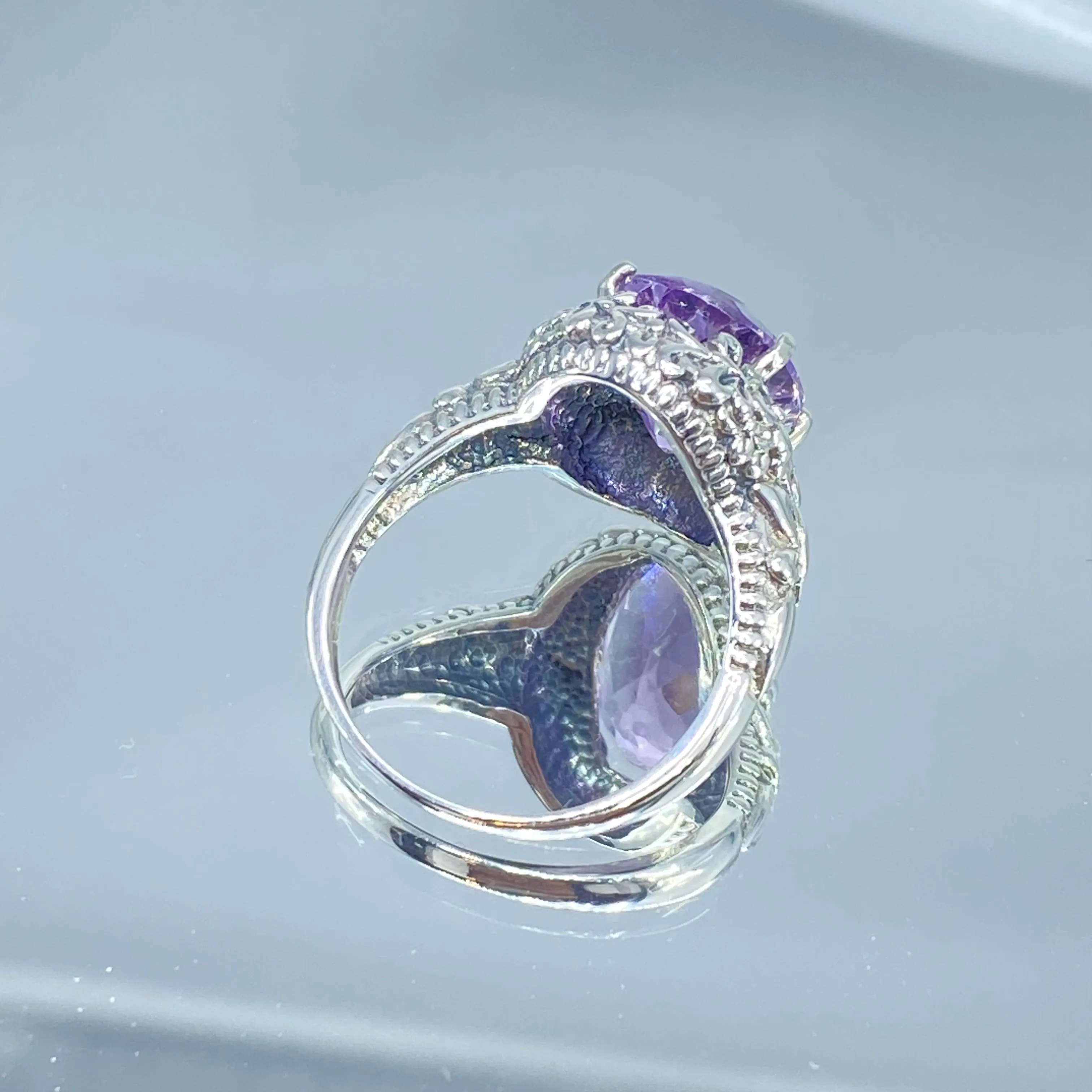 Natural Amethyst Butterfly Ring, Size 9, Oval Gemstone, Art Nouveau Vintage Ring, D79 - Ready to Ship