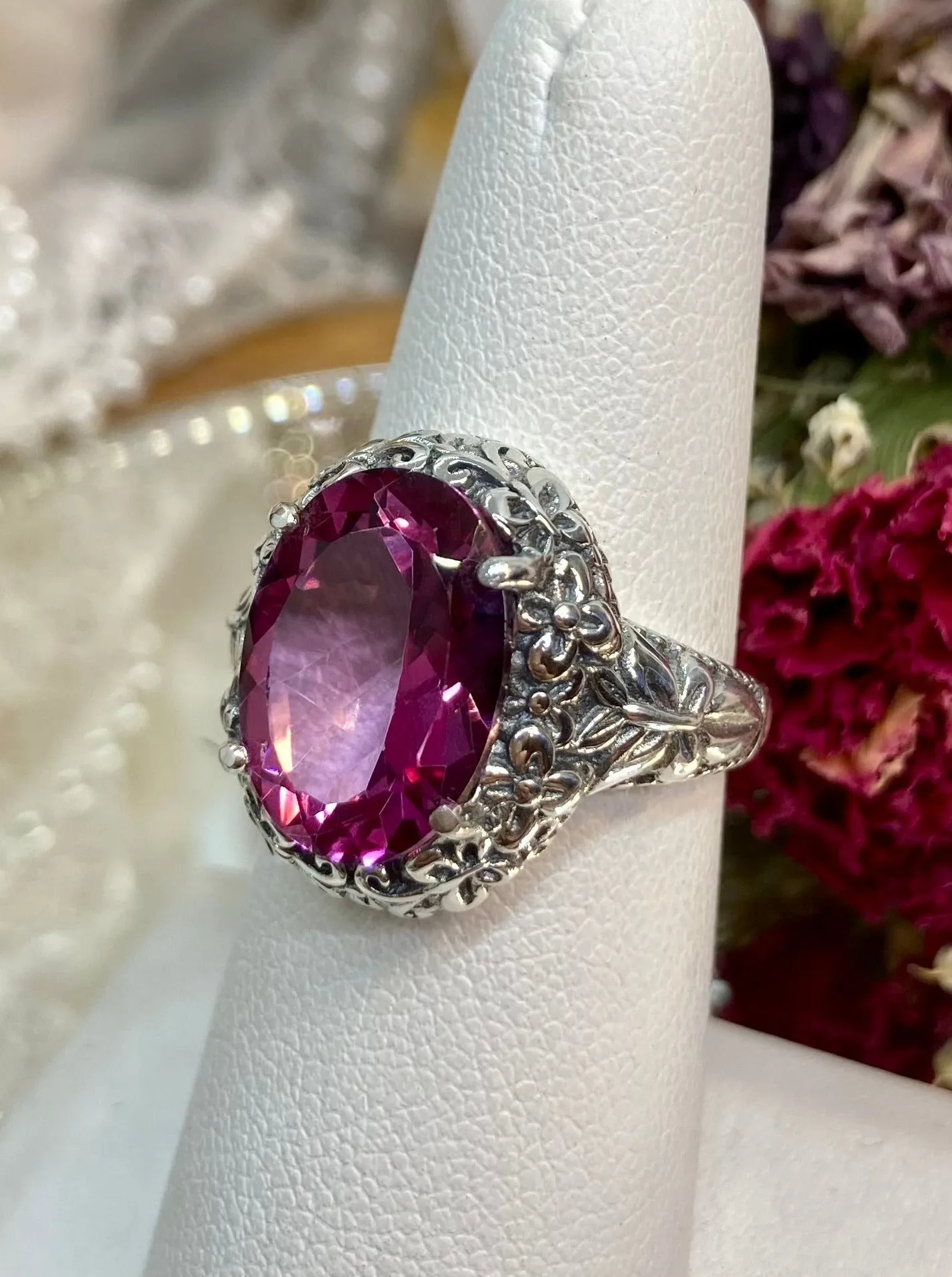Natural Pink Topaz Butterfly Ring, Oval Gemstone, Art Nouveau Vintage Ring, D79