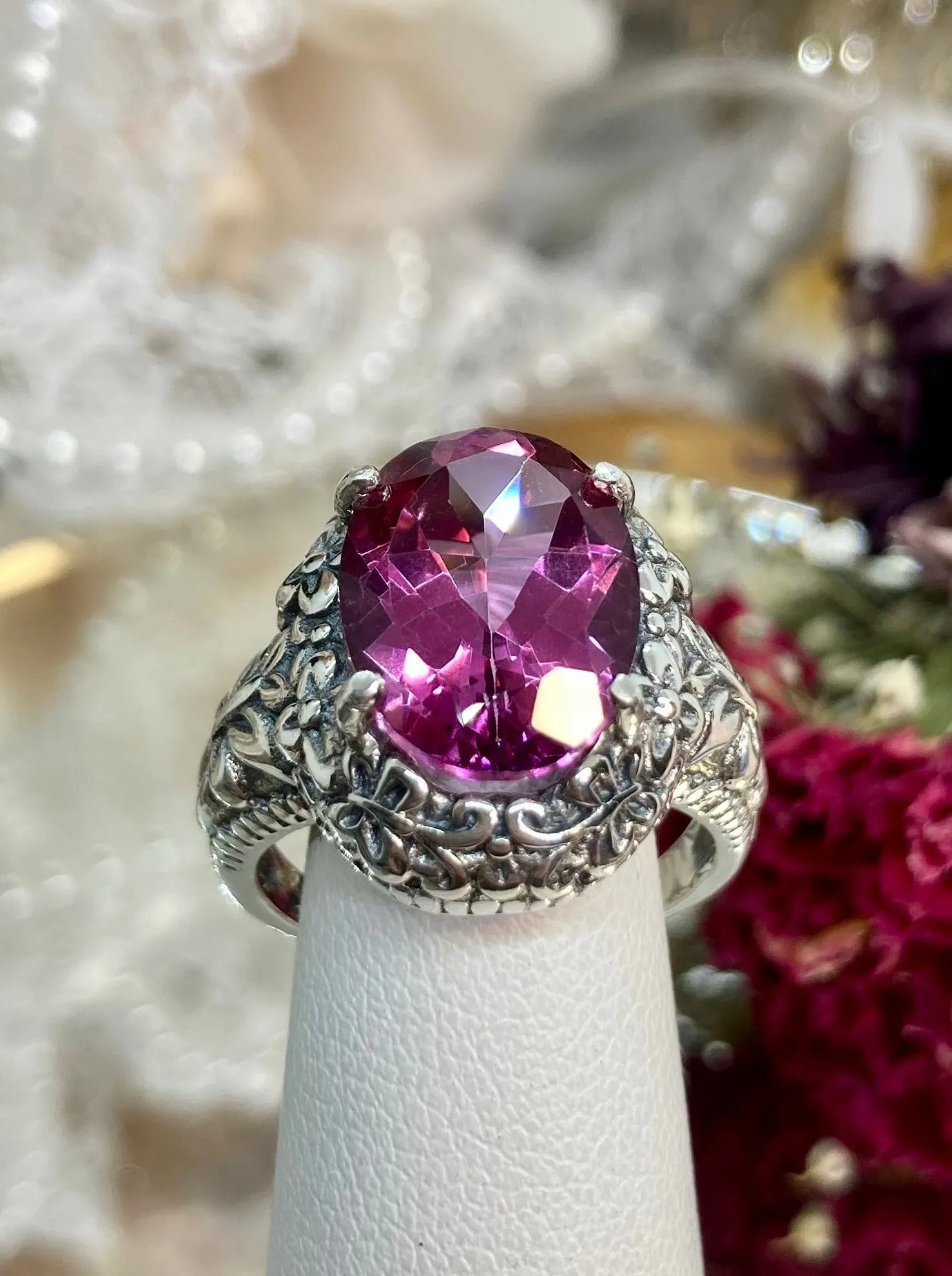 Natural Pink Topaz Butterfly Ring, Oval Gemstone, Art Nouveau Vintage Ring, D79