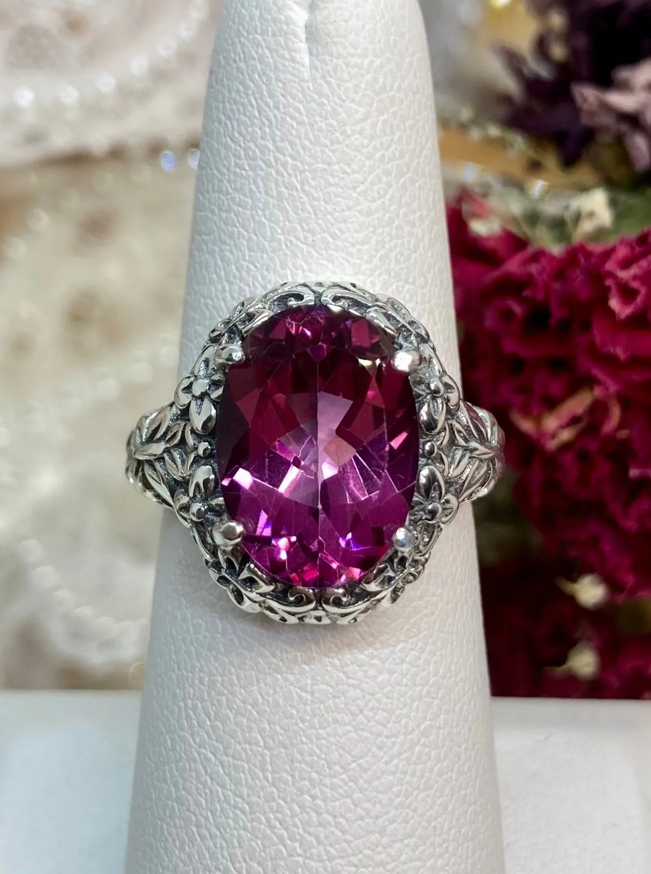 Natural Pink Topaz Butterfly Ring, Oval Gemstone, Art Nouveau Vintage Ring, D79