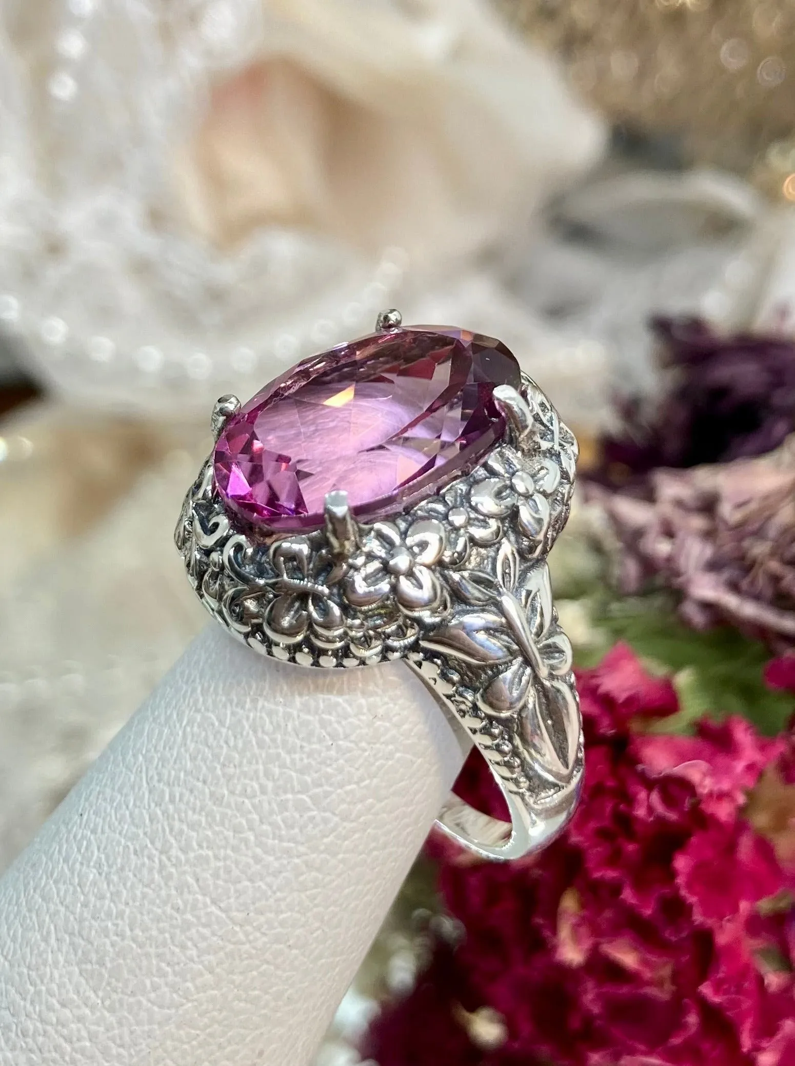 Natural Pink Topaz Butterfly Ring, Oval Gemstone, Art Nouveau Vintage Ring, D79