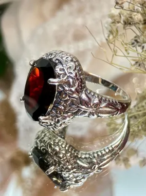 Natural Red Garnet Butterfly Ring, Oval Gemstone, Art Nouveau Vintage Ring, D79