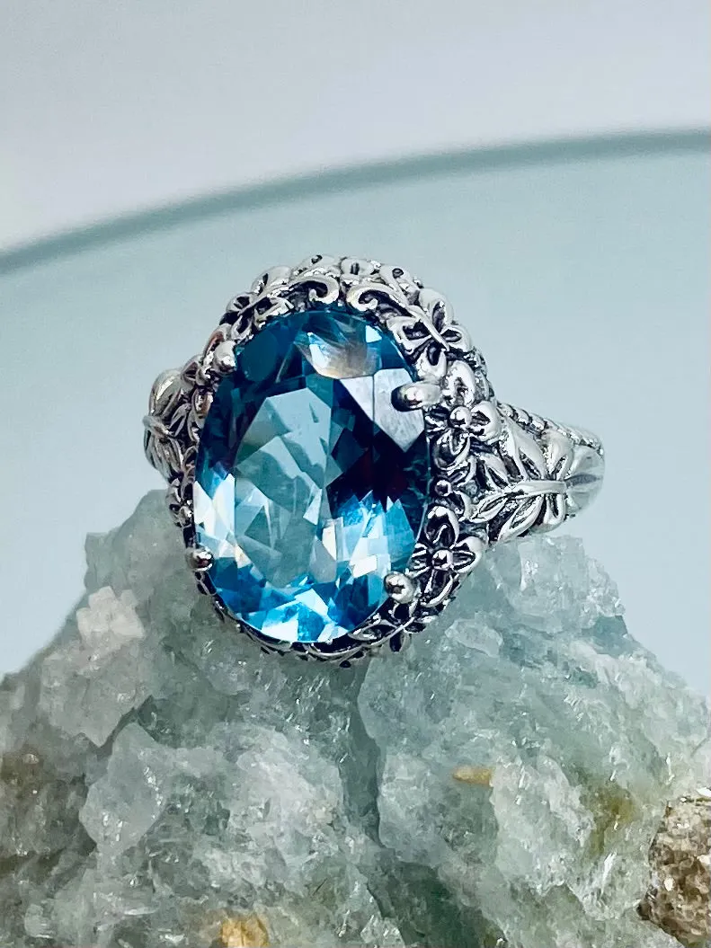 Natural Sky Blue Topaz Butterfly Ring, Oval Gemstone, Art Nouveau Vintage Ring, D79