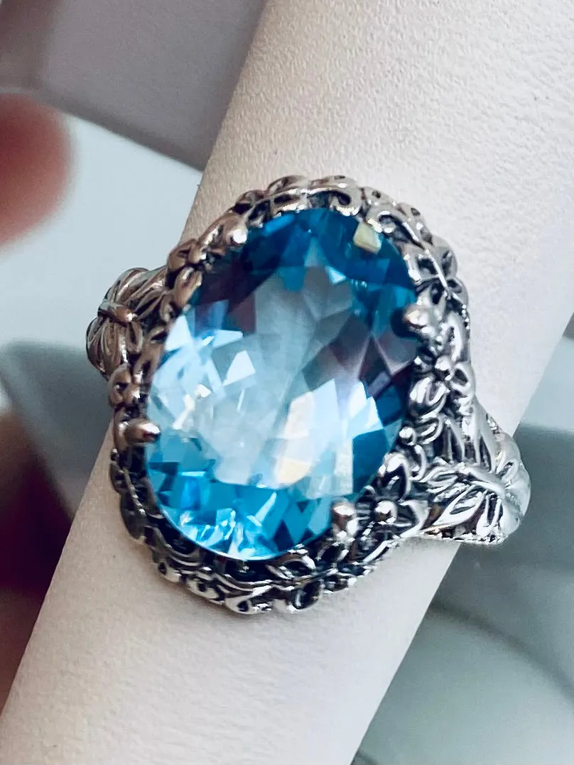 Natural Sky Blue Topaz Butterfly Ring, Oval Gemstone, Art Nouveau Vintage Ring, D79