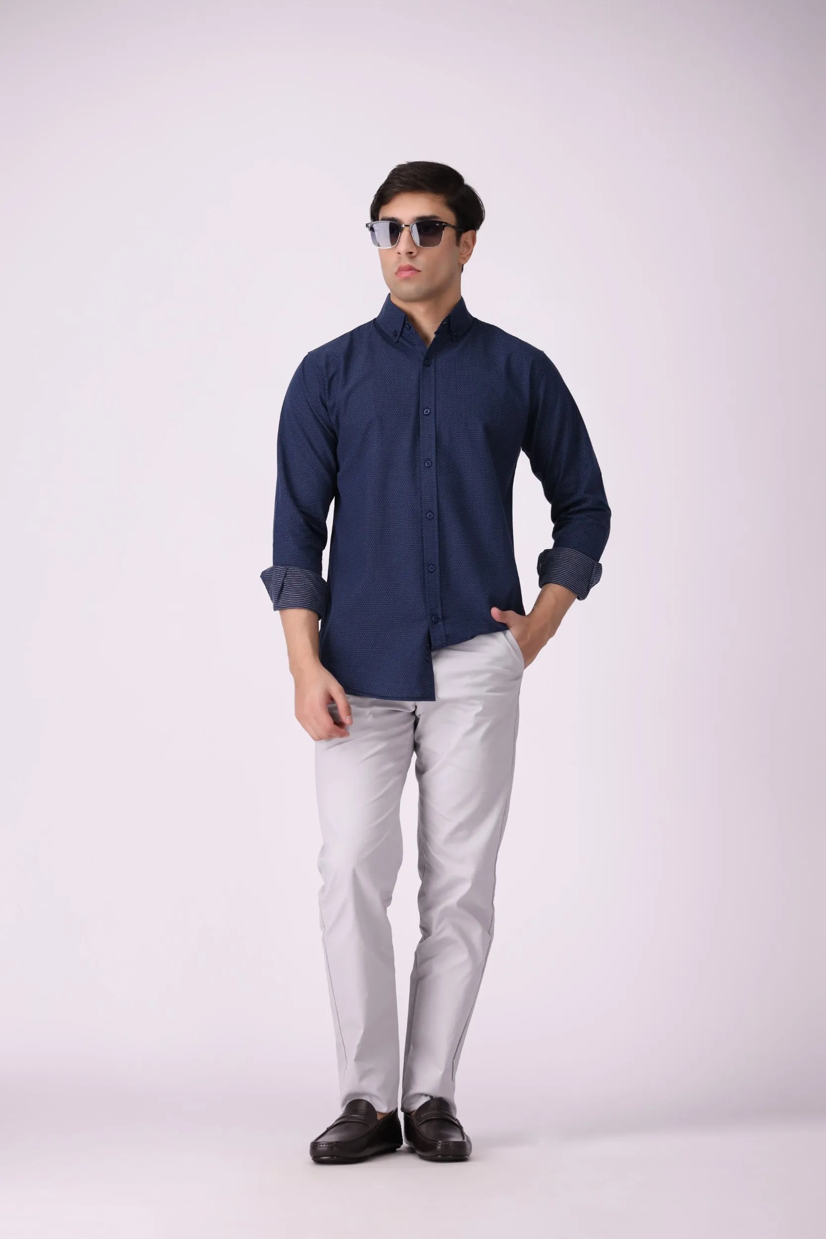 Navy Dotted Casual Shirt