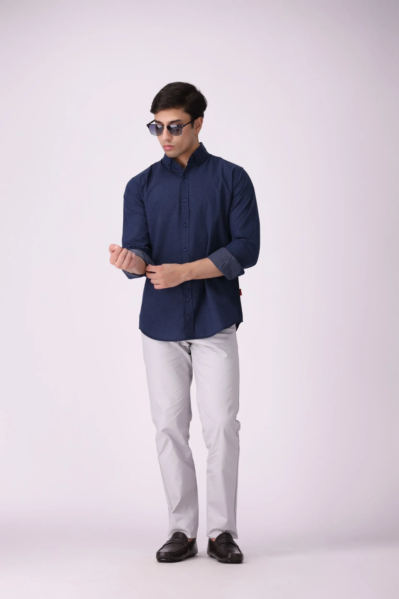Navy Dotted Casual Shirt