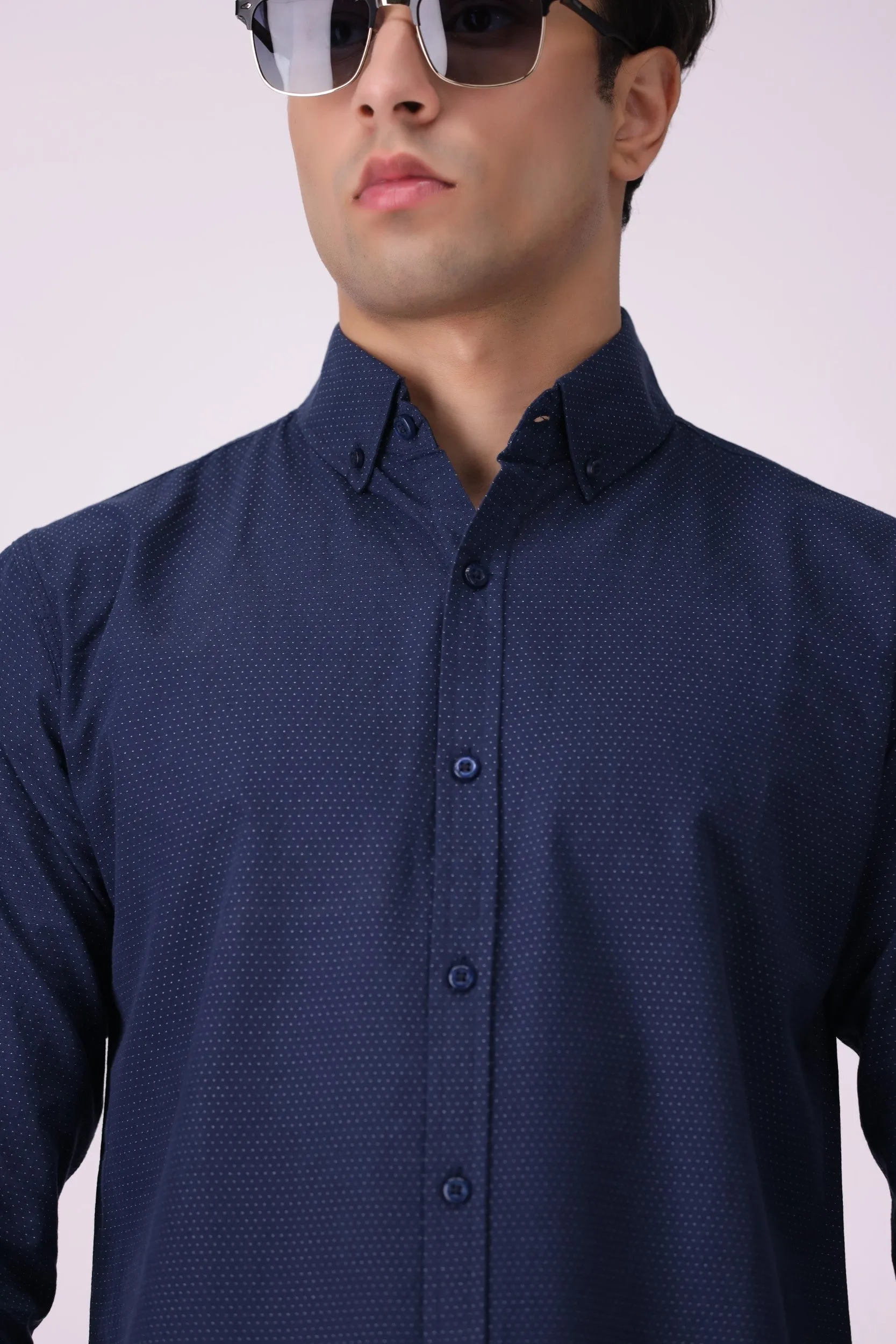 Navy Dotted Casual Shirt