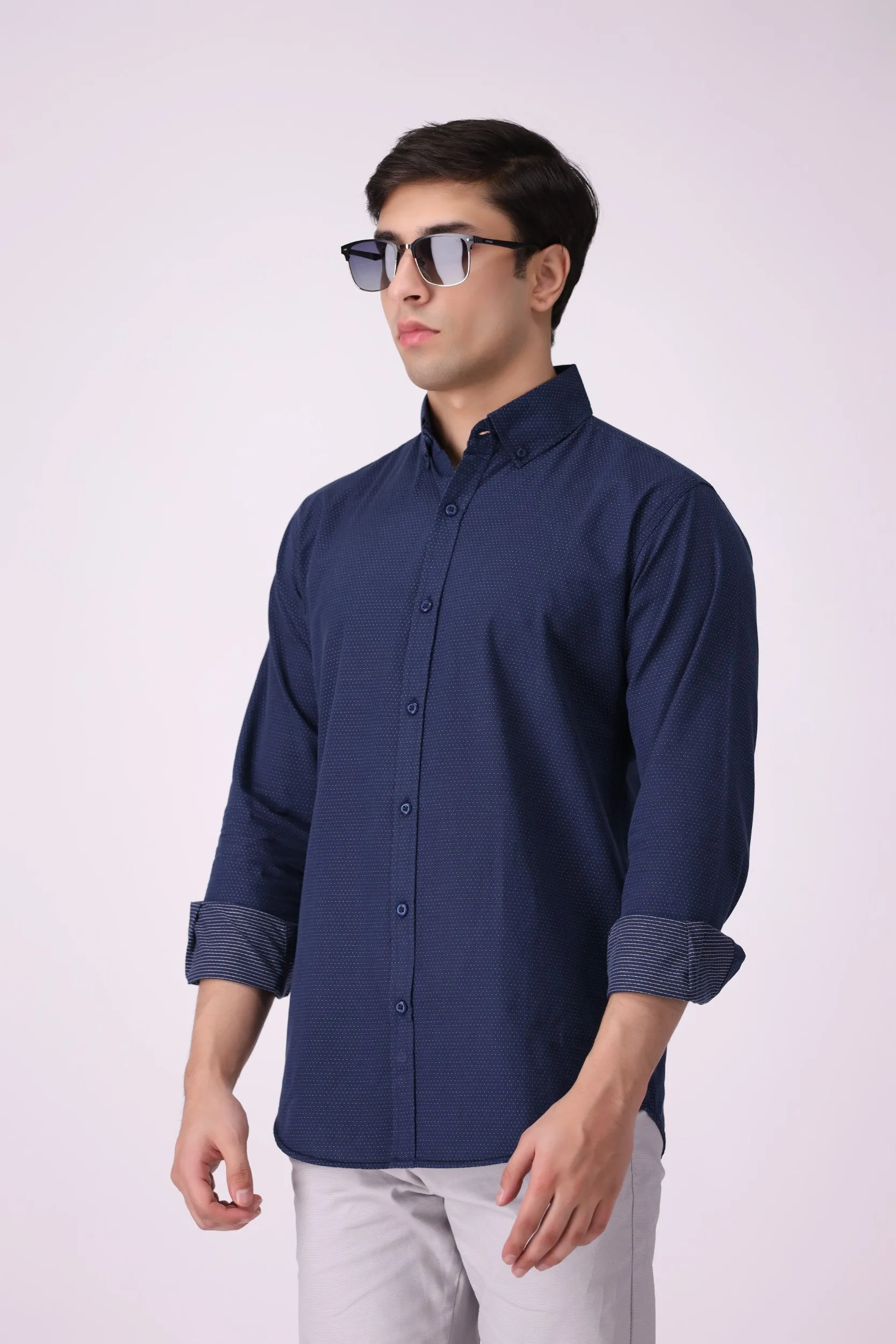 Navy Dotted Casual Shirt