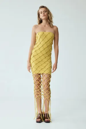 NET STRAPLESS DRESS | MELLOW YELLOW