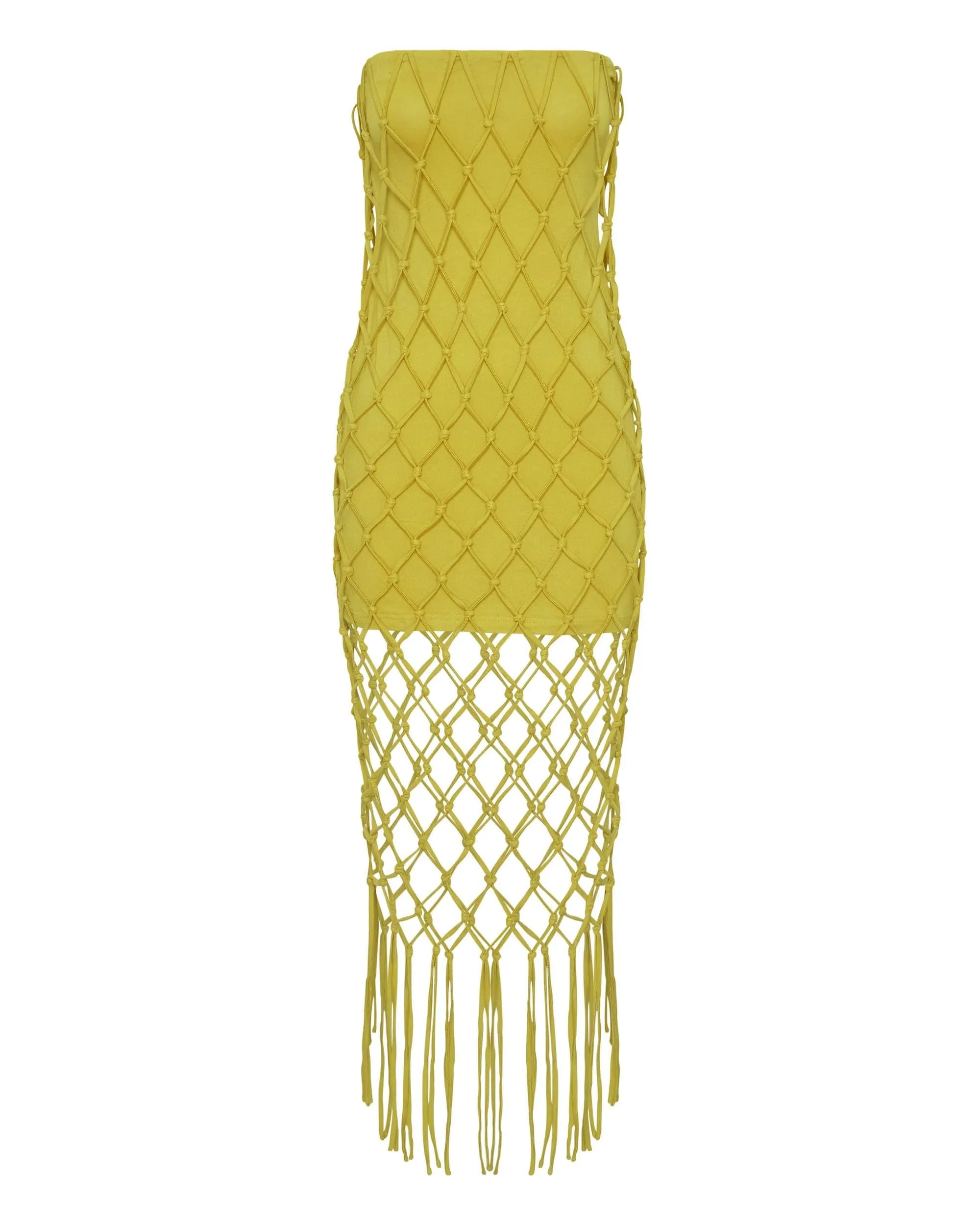 NET STRAPLESS DRESS | MELLOW YELLOW