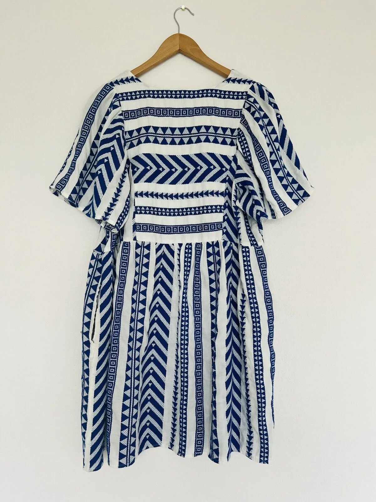 OLD NAVY Woven Dress Sz L Short Sleeve Pockets Aztec Boho Southwestern Tunic