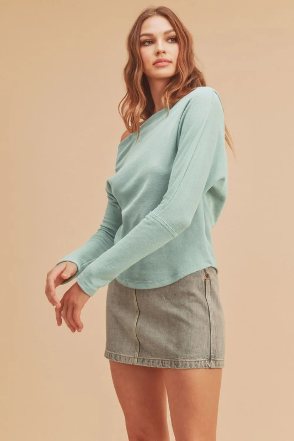 One Shoulder Long Sleeve Knit Top