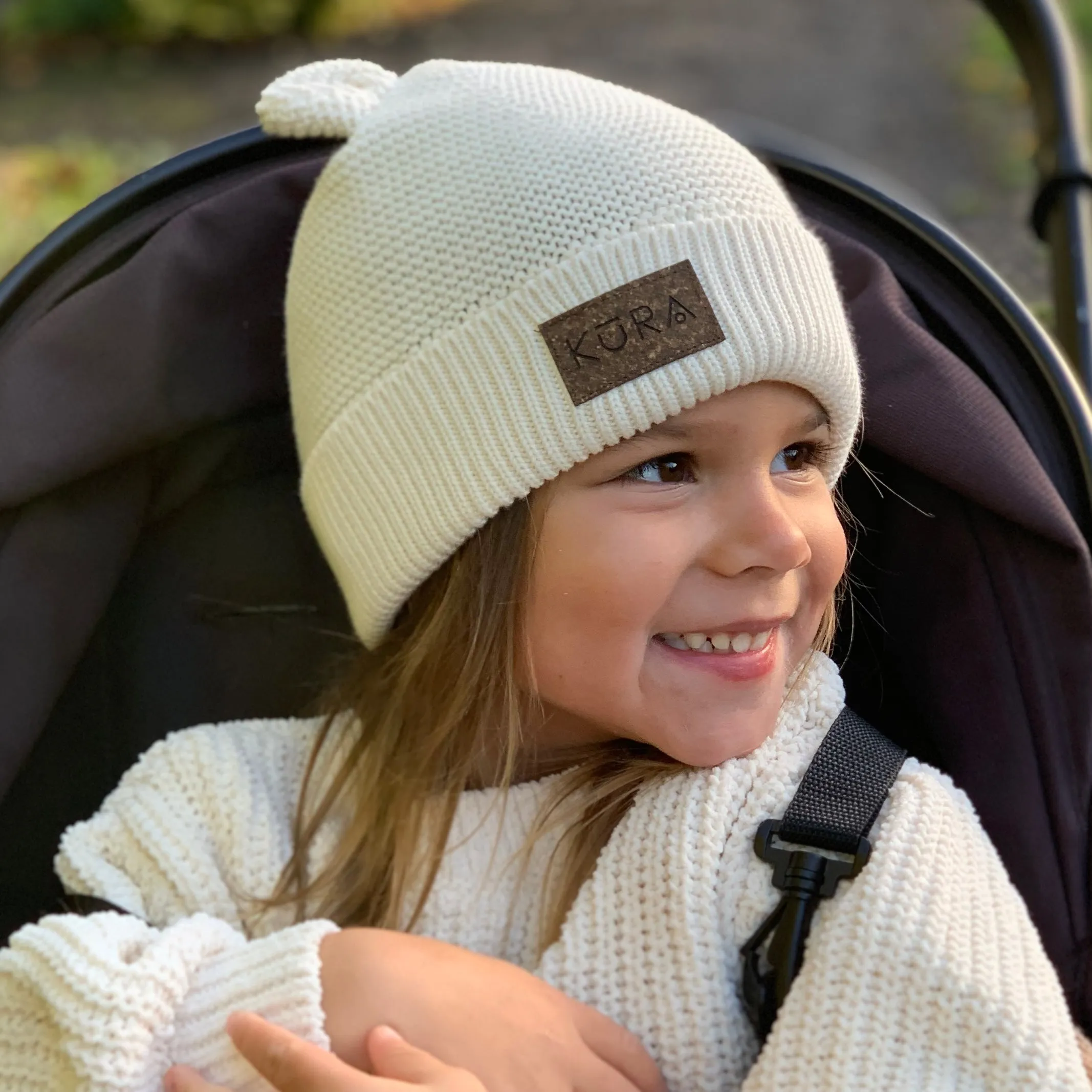 Organic Beanie Hat in Chalk