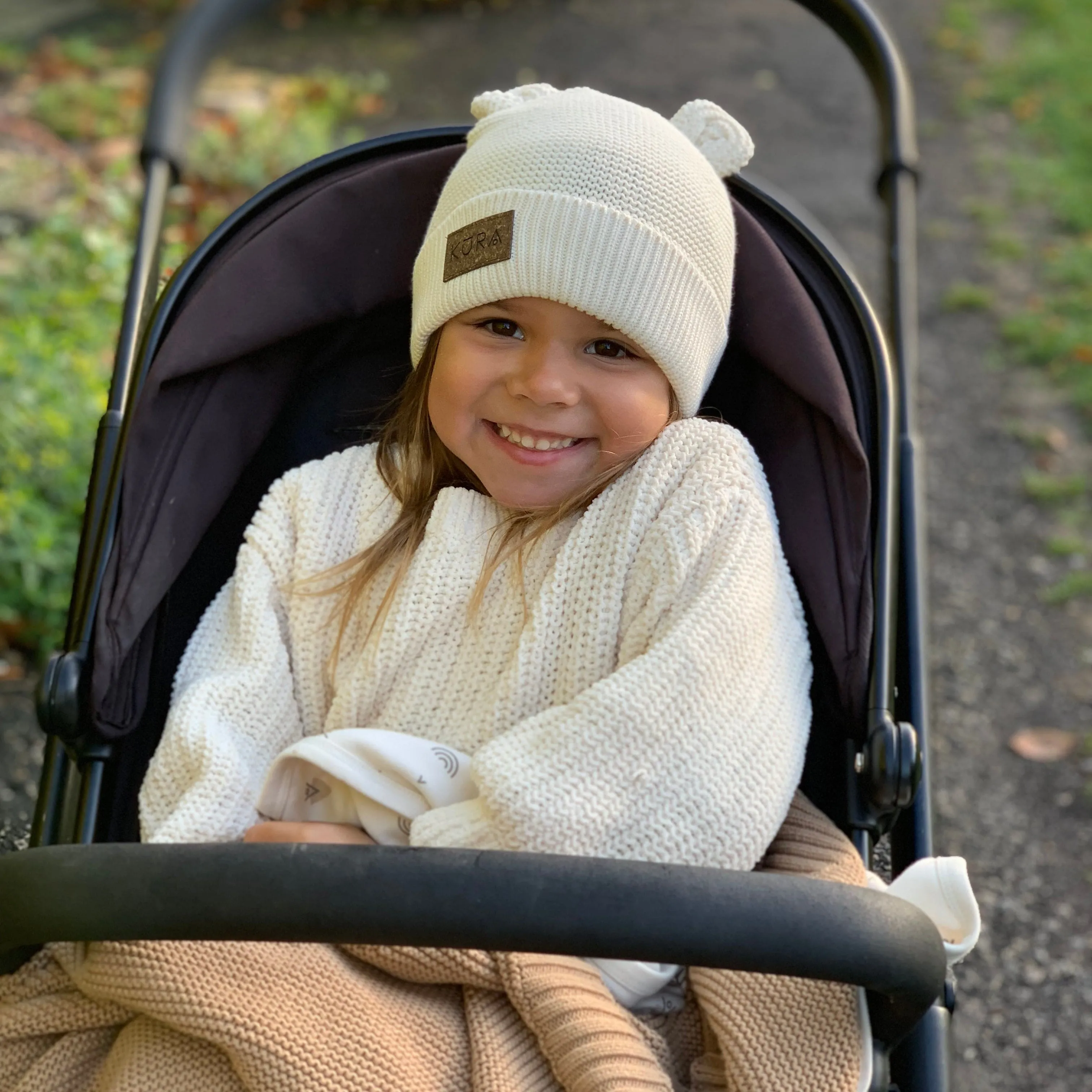 Organic Beanie Hat in Chalk