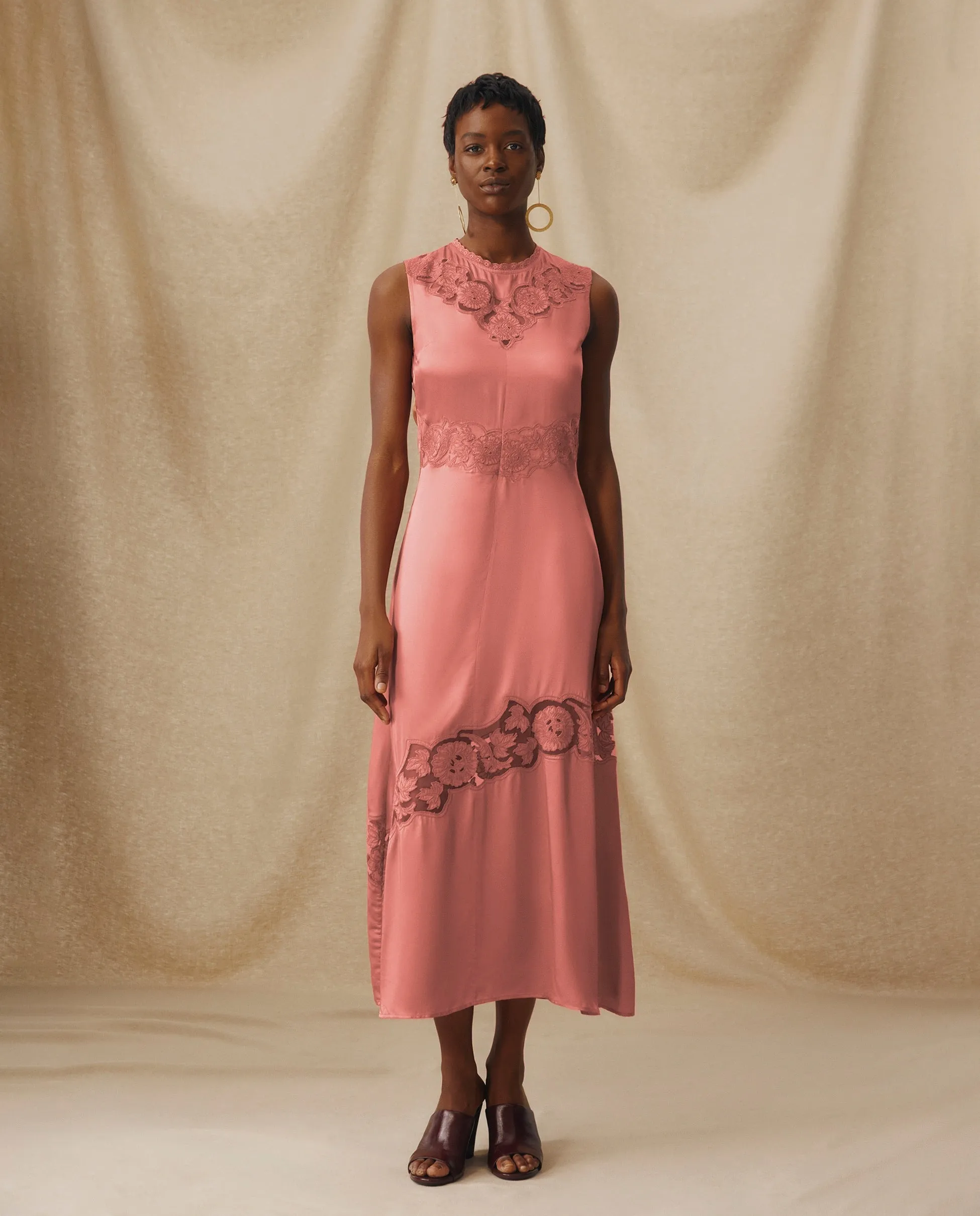 PAMPITA | Peach Pink Embroidery Detail Long Dress