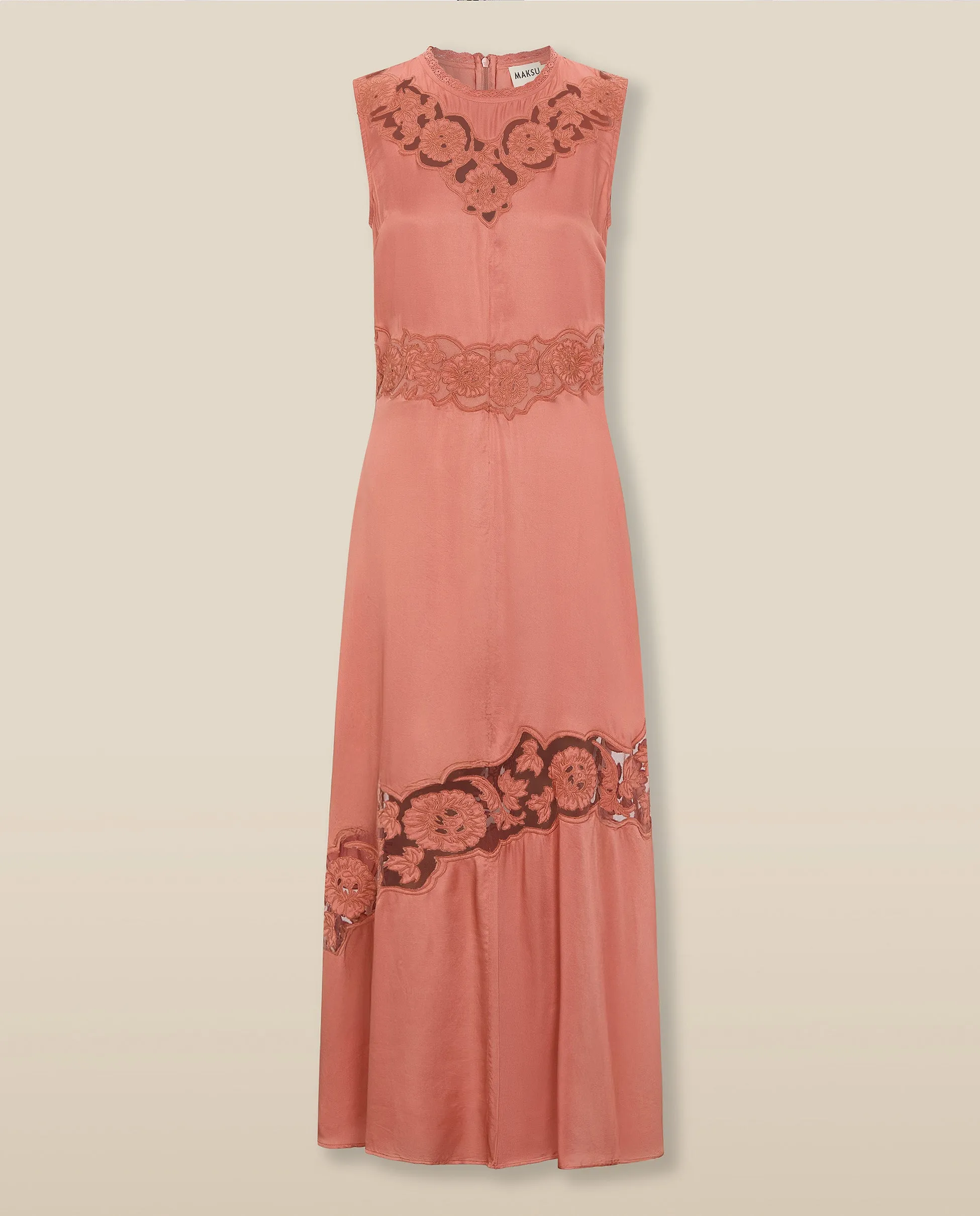 PAMPITA | Peach Pink Embroidery Detail Long Dress