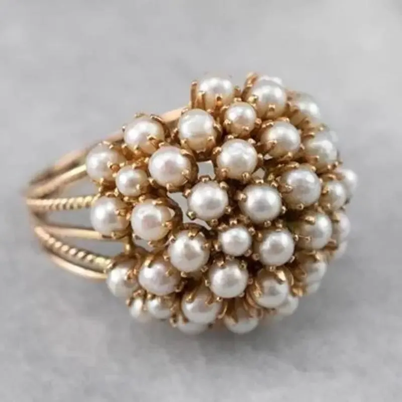 Personality Exquisite Geometry Gold Color Inlay Pearls Rings For Women Wedding Engagement Fashion Jewelry