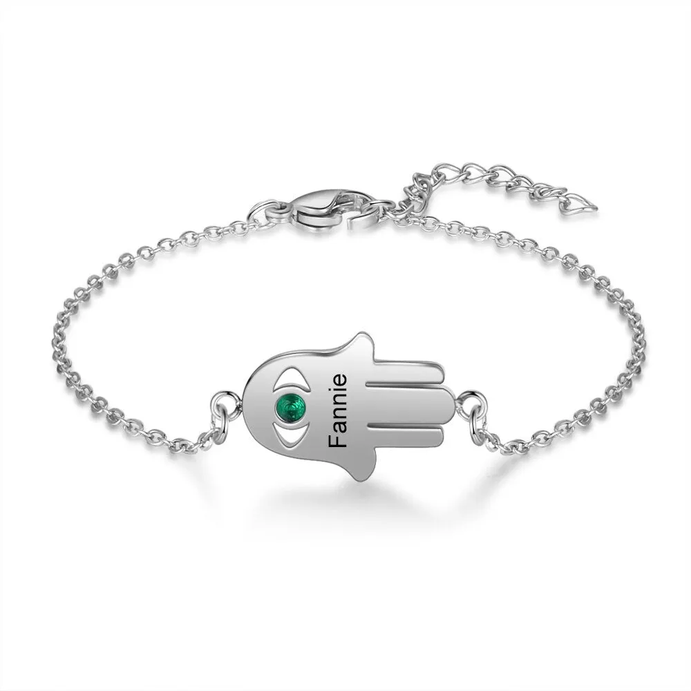 Personalized 1 Name 1 Stone Good Luck Hand Bracelet