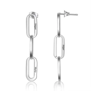 Personalized Engraved 6 Names Link Chain Earrings