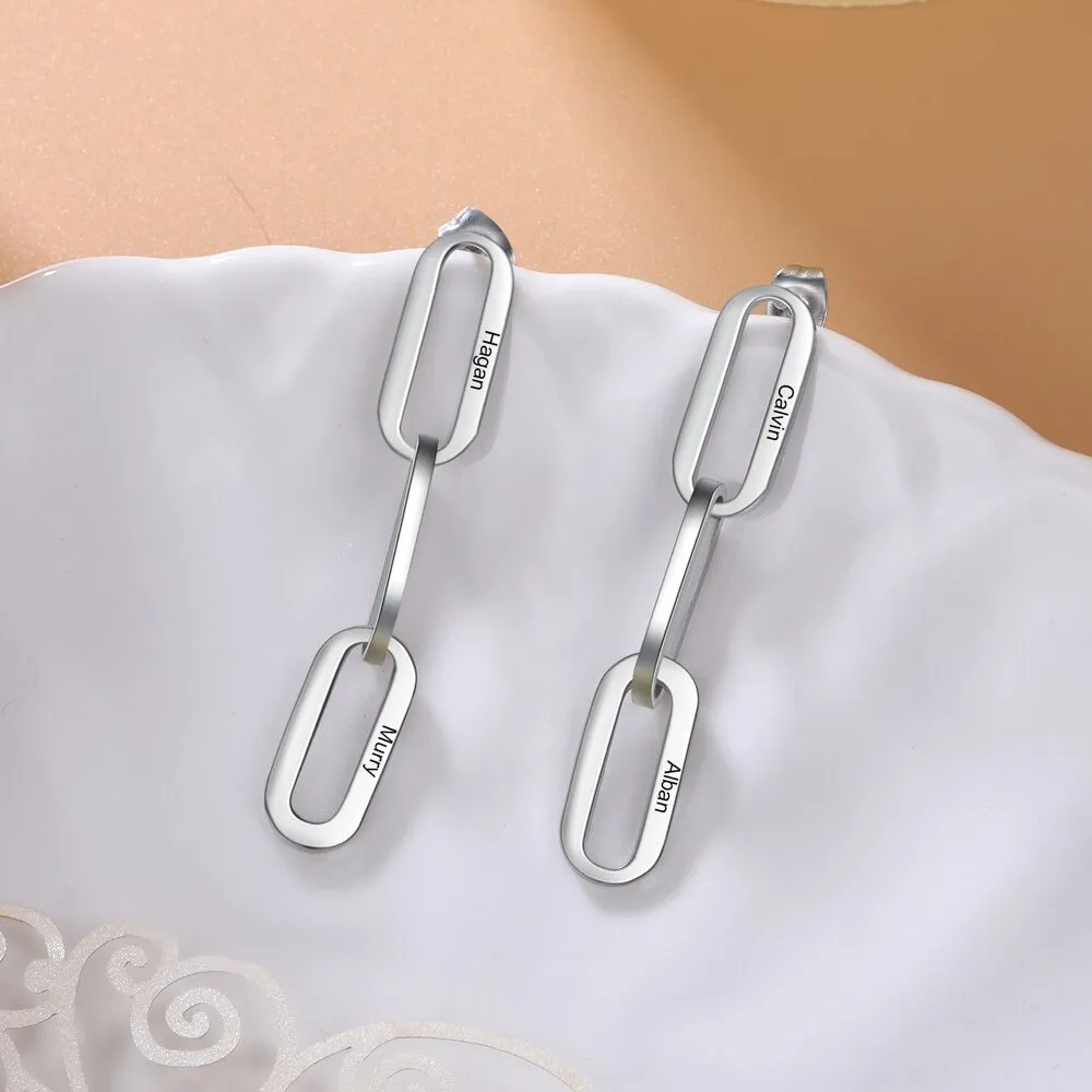 Personalized Engraved 6 Names Link Chain Earrings