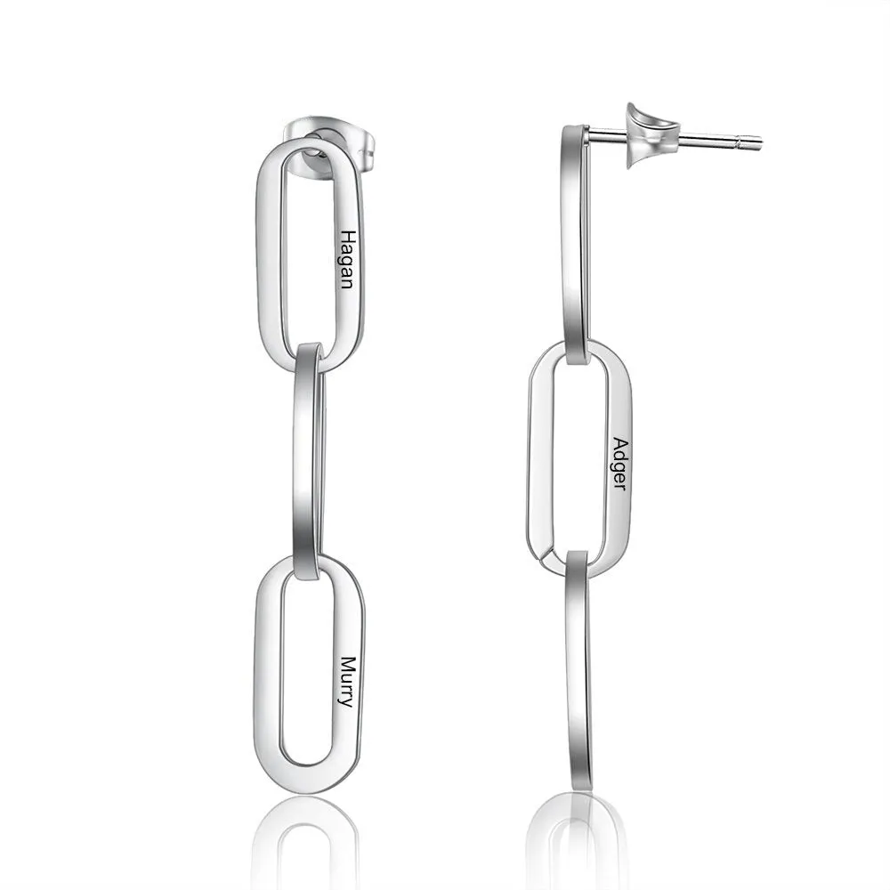 Personalized Engraved 6 Names Link Chain Earrings