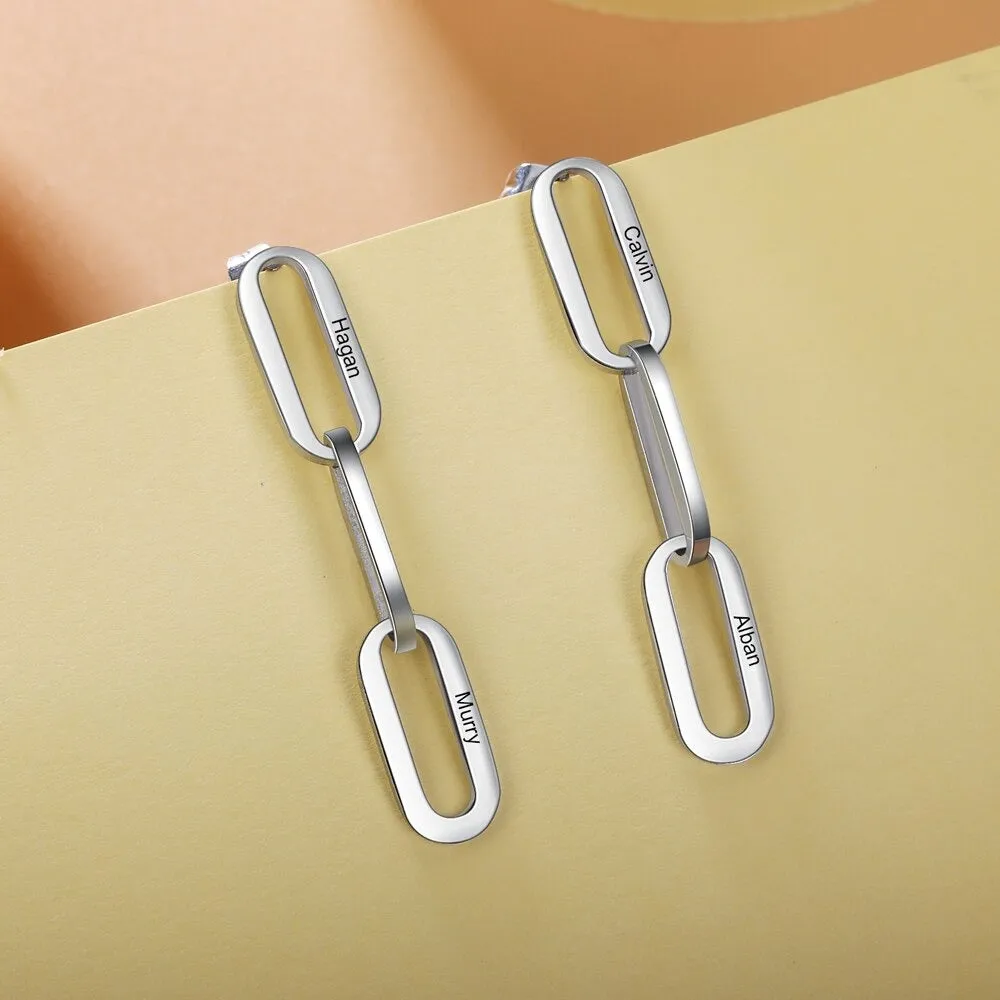 Personalized Engraved 6 Names Link Chain Earrings