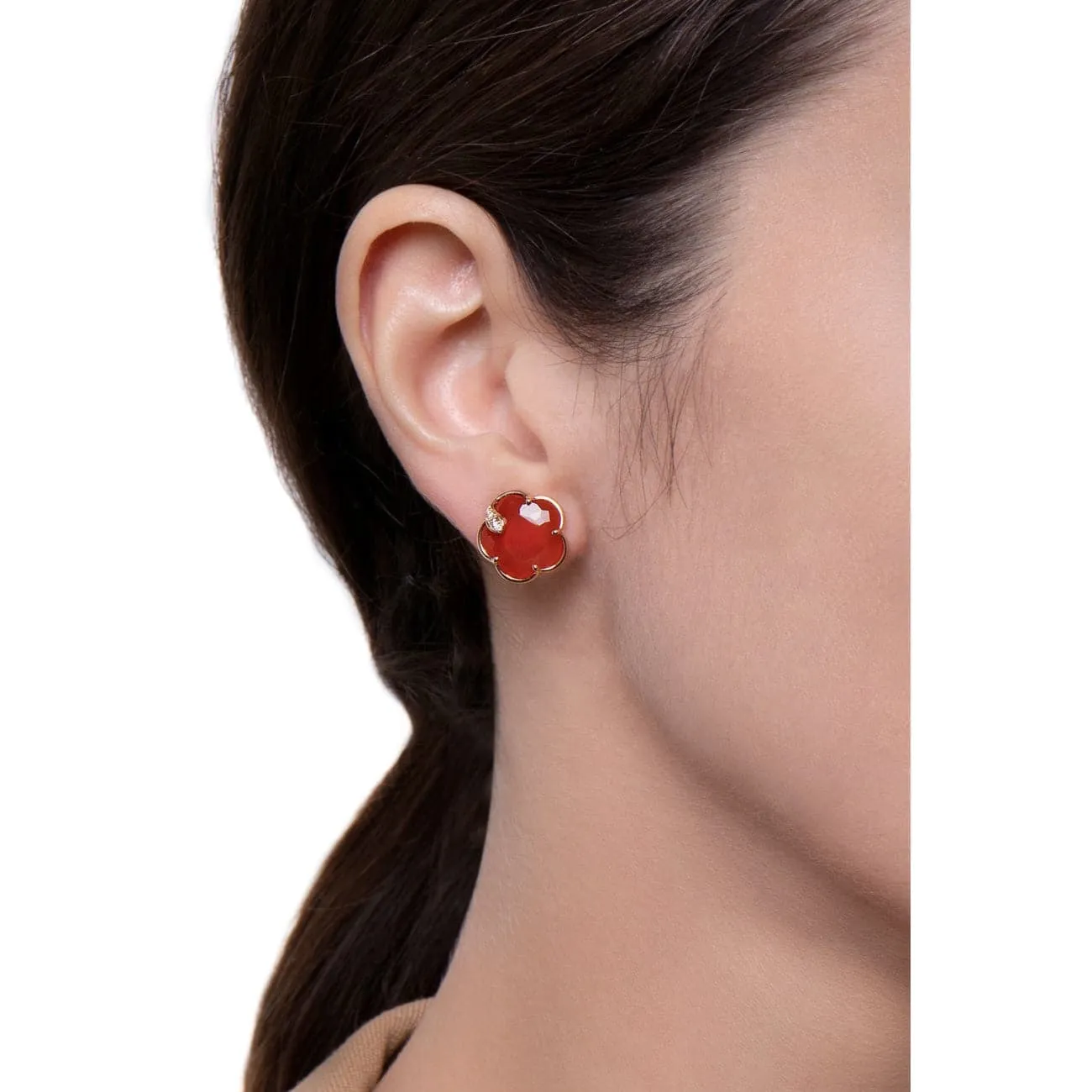 Petit Joli 18K Rose Gold Carnelian Diamond Stud Earrings