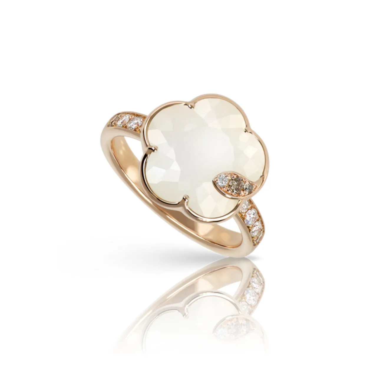 Petit Joli 18K Rose Gold Pearl of the Moon Mother of Pearl & White Moonstone Diamond Flower Ring