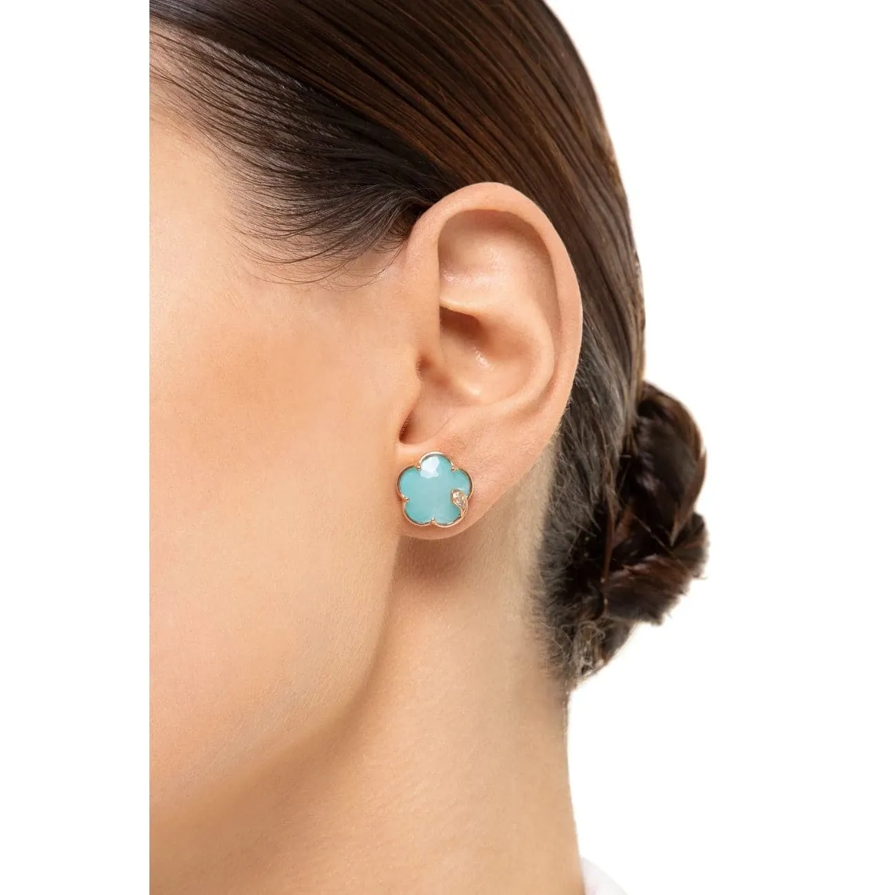 Petit Joli 18k Rose Gold Sea Moon Gem Diamond Stud Earrings